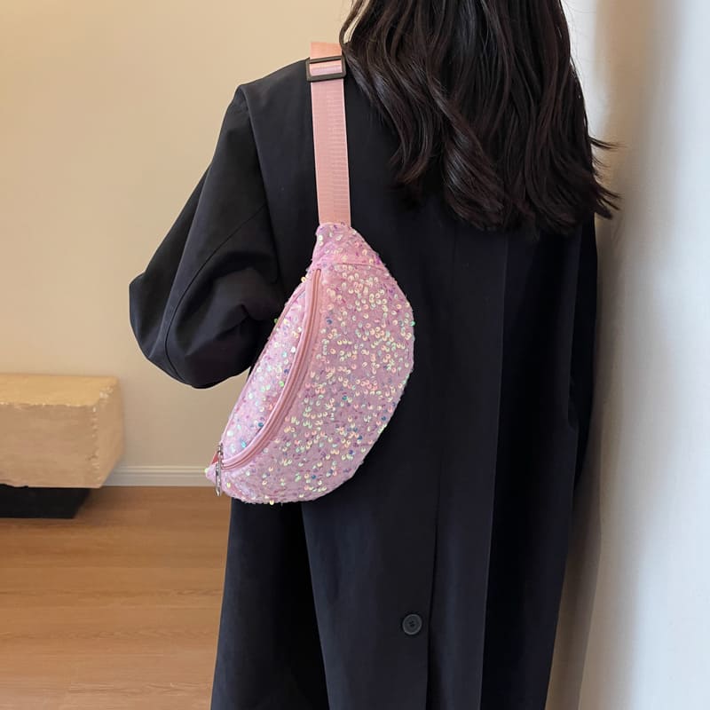 apercu sac banane sequin femme rose