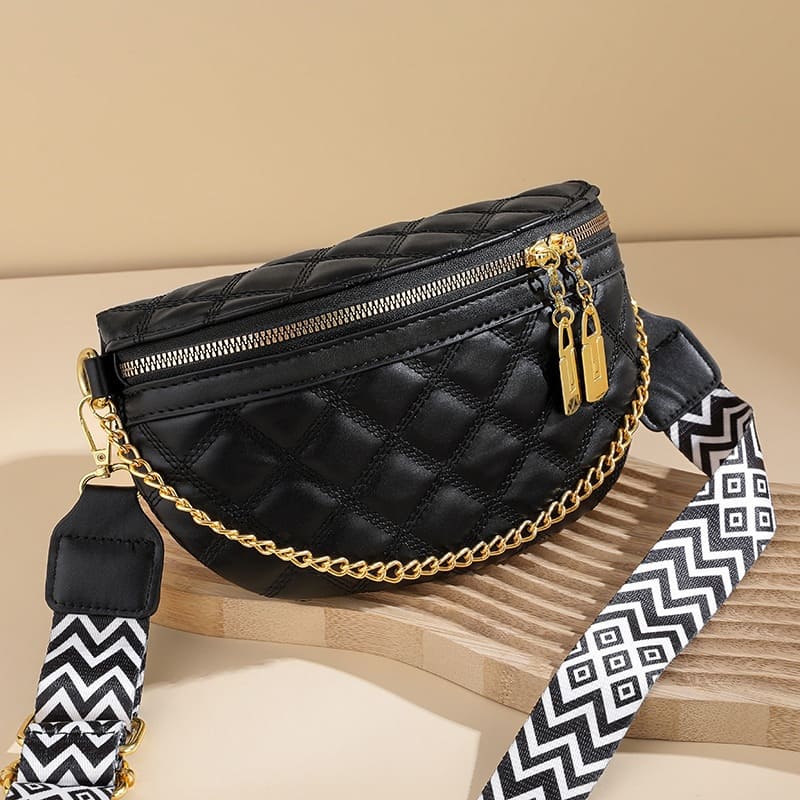 sac banane femme chic cuir souple noir apercu